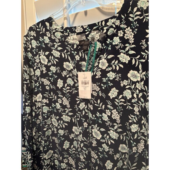 J. Jill Blouse 3/4 Sleeve Stretch Knit Tunic Blouse Women's MP NWT Black w green - Picture 2 of 6